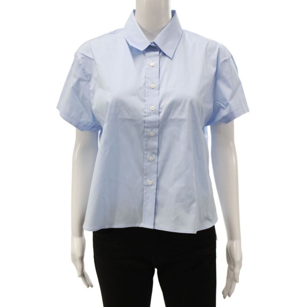 The Shirt Women Basic Blue Collared Button-Up Short Sleeve Size M